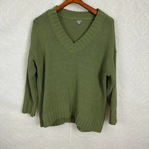 Aerie Womens Sweater Size XS Green Chunky Soft Oversized Knit V-Neck Long Sleeve - Picture 2 of 10